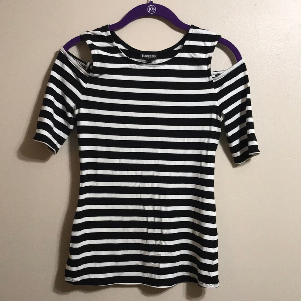 Express striped cold shoulder shirt